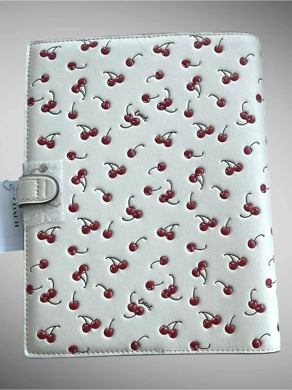 Coach Cherry Print Notebook Journal Snap Closure White Red NWT